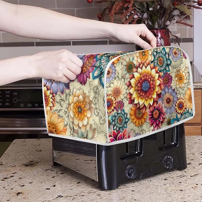 Bright Floral Blender Cover Toaster Cover Boho Mandala Floral 2 Slice Coffee - Image 5