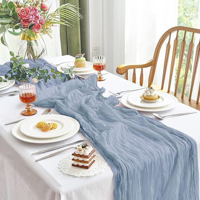 IVAPUPU 2 Pcs Cheesecloth Table Runner - 10ft Dusty Blue Boho Gauze Cheese - Image 8