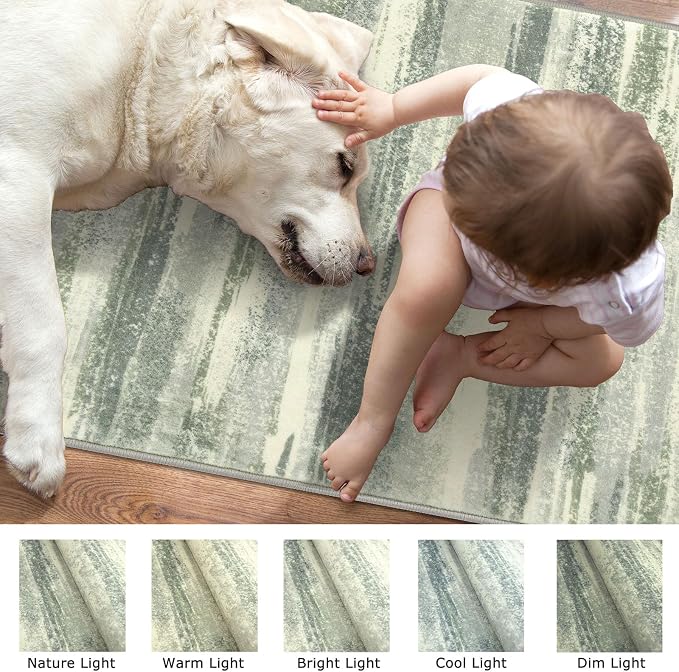 Modern Abstract Runner Rug 2x5, Sage Green Grey Washable Kitchen Runner - Image 7