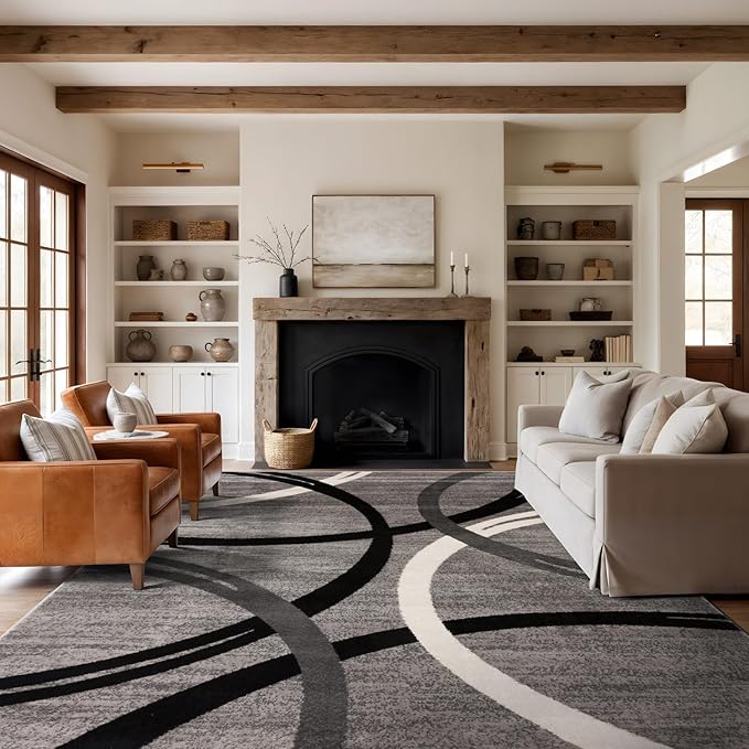 Rugshop Wavy Circles Design Area Rug, Fade-Resistant Carpet by Rugshop