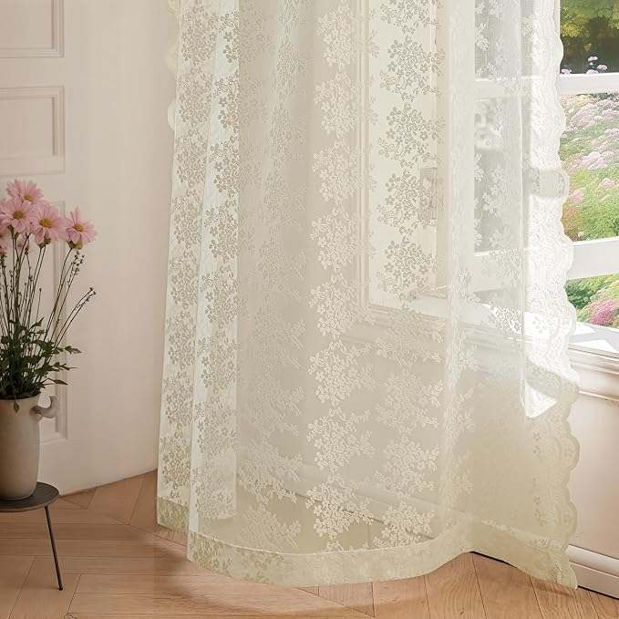 Anmao Vintage Lace Curtains 54 Inches Long 2 Panels Set, Romantic Elegant Light - Image 7