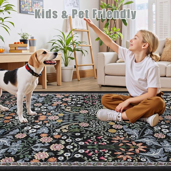 Area Rug Living Room Rugs: Floral 4x6 Washable Rug Vintage Soft Boho Non-Slip - Image 8