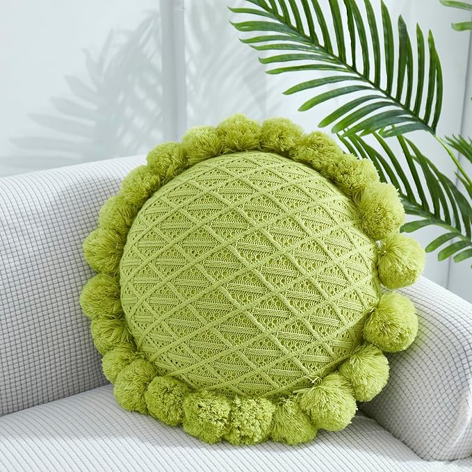 Acrylic Knitted Round Throw Pillow Knitting Bohemian Circular Cushion Pillow - Image 2