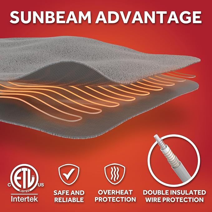 Sunbeam Royal Sherpa Foot Pocket Heated Throw Electric Blanket, 4 Heat Settings - Image 7