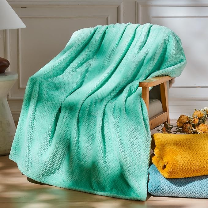 NEWCOSPLAY Super Soft Throw Blanket Aqua Premium Silky Flannel Fleece Leaves by NEWCOSPLAY