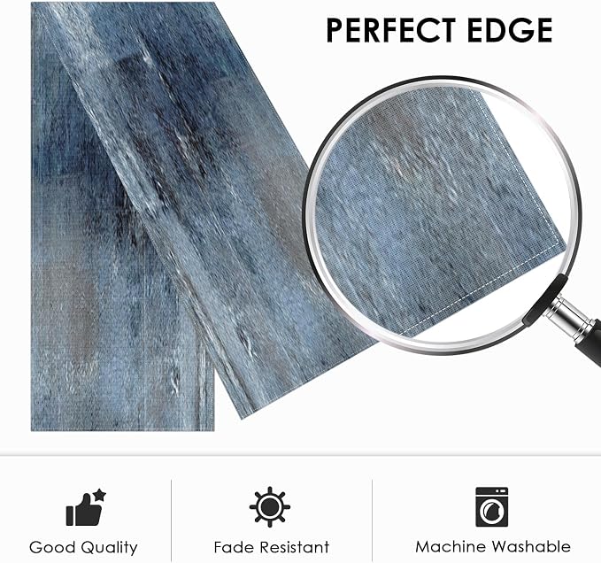Emvency Farmhouse Style Table Runner, Abstract Art Painting Denim Blue Table - Image 2