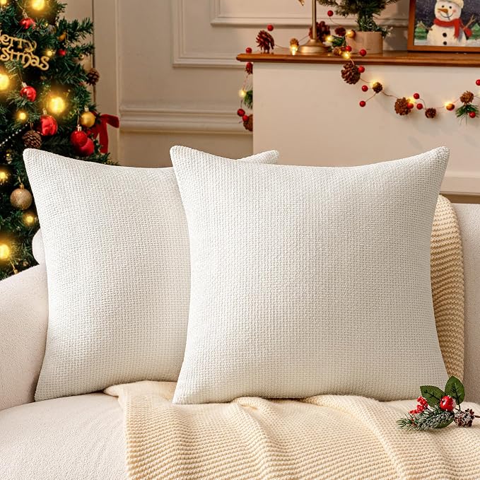 a moment Ivory Chenille Throw Pillow Covers 16x16 Inch Pack of 2 Modern by amoment