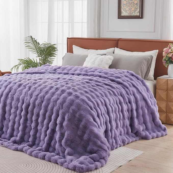 Lotus Karen Faux Fur Throw Blanket Purple by LotusKaren