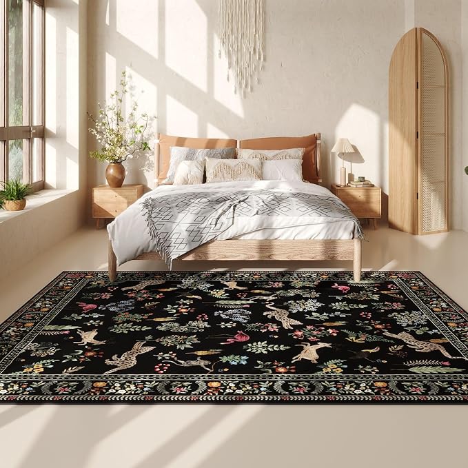 Rugcomf Living Room Rug 5x7 Rug Machine Washable Boho Area Rug Non Slip Floral - Image 3