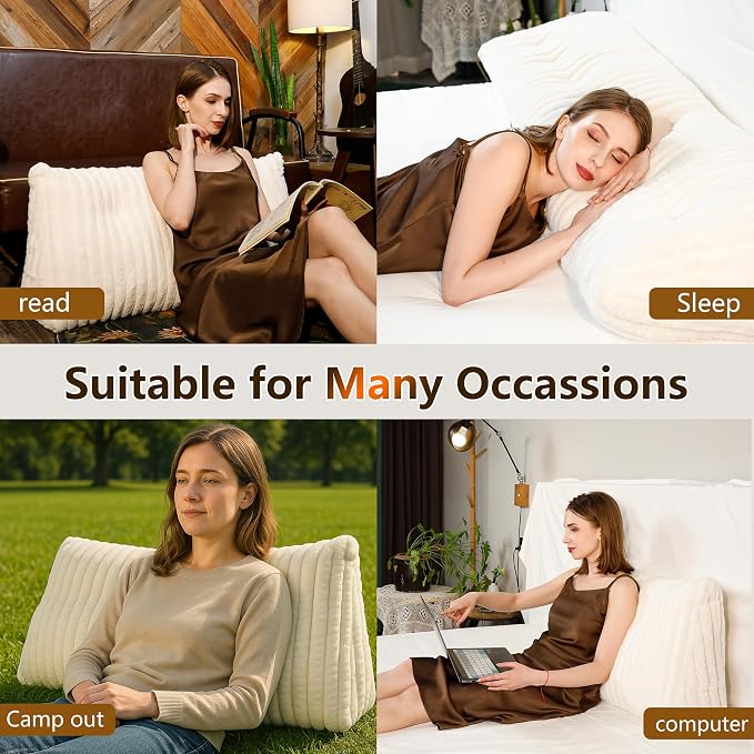 Faux Fur Headboard Pillow Twin Size, Triangular Wedge Backrest - Image 5