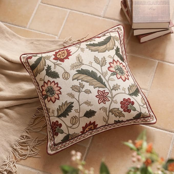 ISAENNE Design Square Pink Floral Linen Throw Pillow Covers 18"x18" Pack of 2 - Image 5