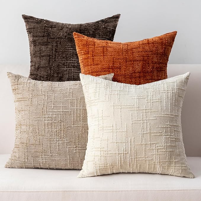 Decorative Throw Pillow Covers 20x20 Inch Set of 4, Soft Solid Farmhouse by ZSkogur