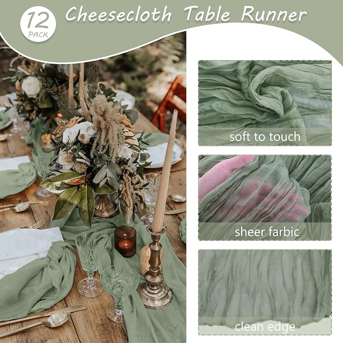 12 Pack 10Ft Cheesecloth Table Runner 35x120 Inch Boho Gauze Table Runner - Image 4