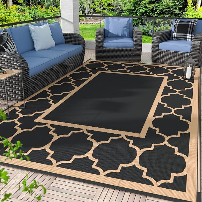 GENIMO Outdoor Rug 8' x 10' Patio Waterproof, Foldable Reversible Plastic Straw by GENIMO