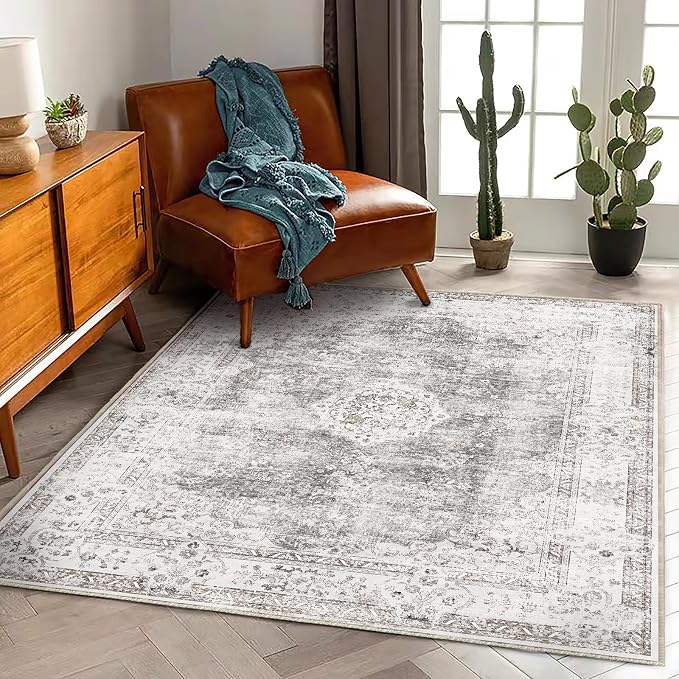 Area Rug 5'x7' Washable Rug Vintage Traditional Floor Cover Thin Retro Kitchen - Image 2