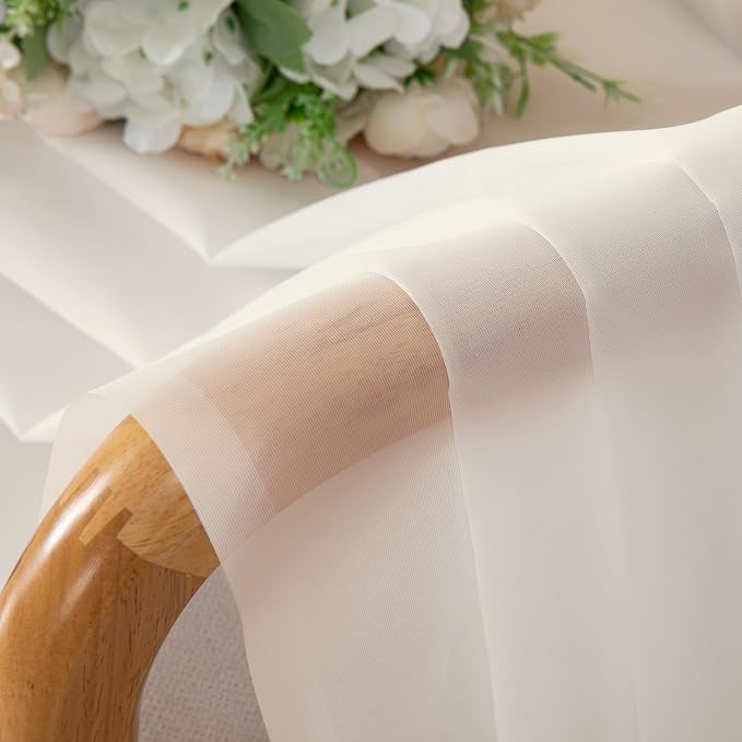 OVZME Cream Sheer Curtains 84 Inches Long 2 Panels - Image 4