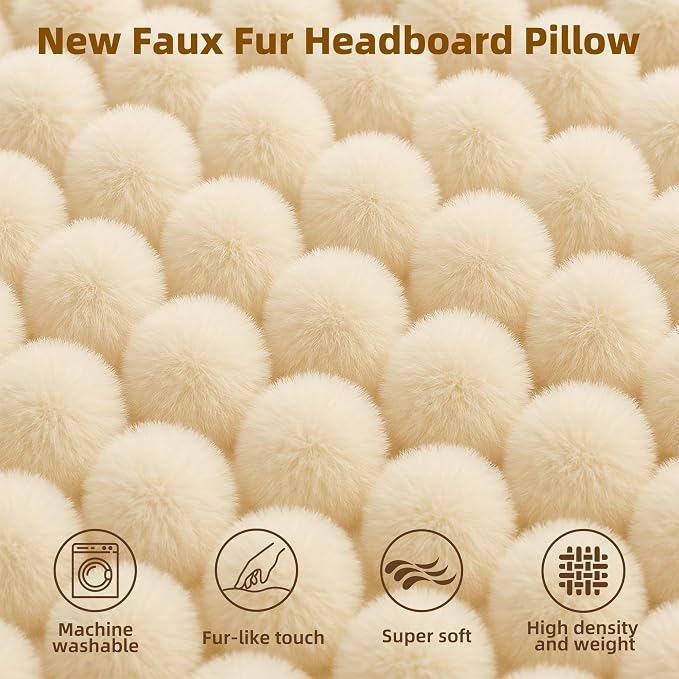 Faux Fur Headboard Pillow Twin Size, Triangular Wedge Backrest - Image 3
