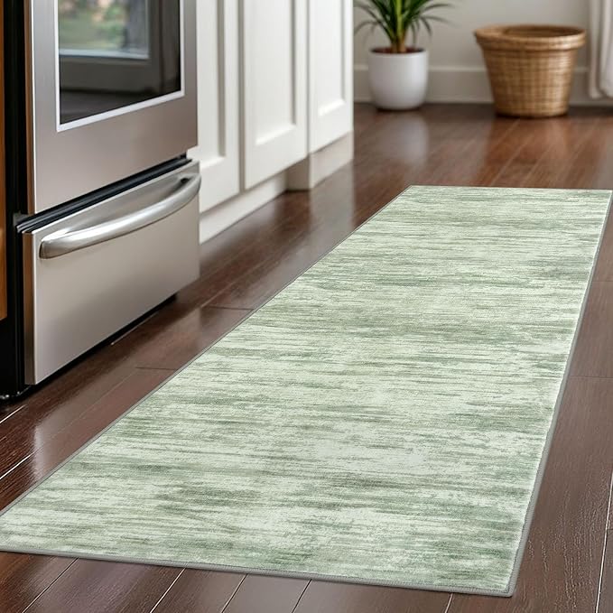 2x5 Modern Abstract Runner Rug for Hallways, Light Sage Green and Ivory Super - Image 2
