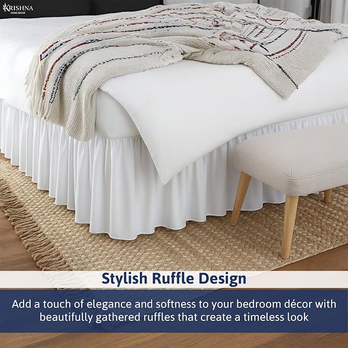 KRISHNA Ruffled Bed Skirt with Split Corners King, 100% Microfiber Hotel Quality - Image 5