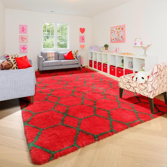 ONASAR 6x9 Area Rugs for Living Room, Large Fluffy Red and Dark Green Bedroom - Image 7