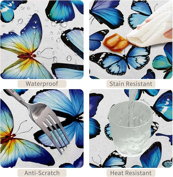 52x70inches Blue Butterfly Rectangle Tablecloth Natural Butterflies Light - Image 4