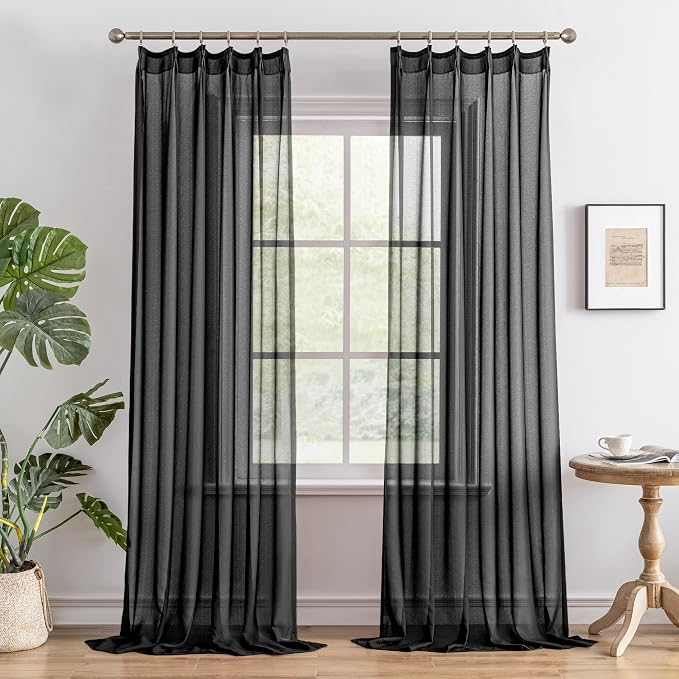 MAIHER 108 Inches Long Sheer Pleated Drapes 9FT Curtain Panels Voile Soft Touch by MAIHER