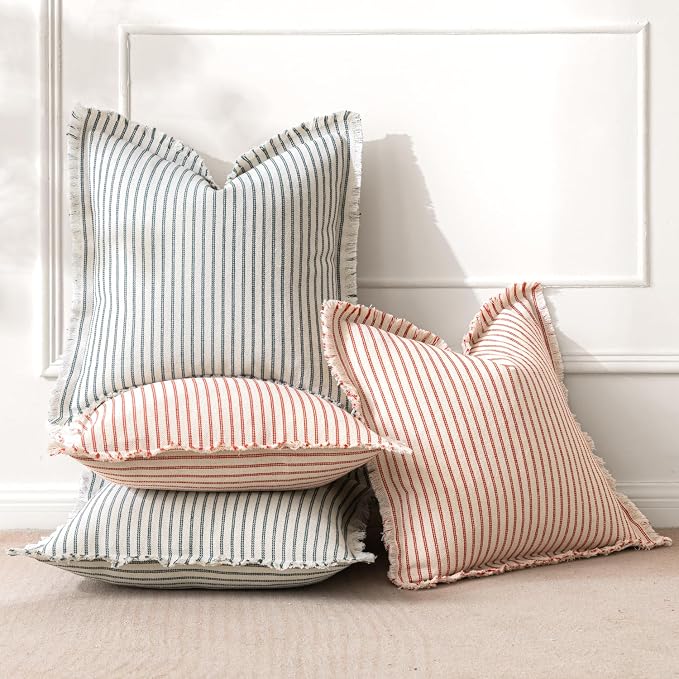 MIULEE Pack of 2 Christmas Red Pillow Covers 20x20 Inch Striped Farmhouse Couch - Image 5