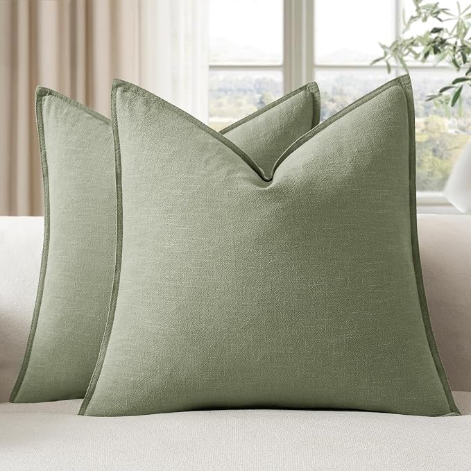 EMEMA Decorative Linen Throw Pillow Covers 26x26 Inch Grass Green Boho by EMEMA