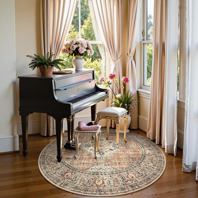 Lahome Oriental Washable Round Rugs, Non-Slip Round Rug 4ft Ultra-Thin - Image 2