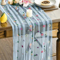 Artoid Mode Blue Embroidery Daisy Gauze Table Runner 120 Inch 10FT, Seasonal by ArtoidMode