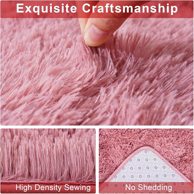 Soft Shaggy for Bedrooms, Fluffy Rugs for Living Room, Blush Area Rug, Cozy - Image 6