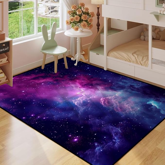 Purple Galaxy Rug Space Rugs Colorful Throw Rug Non-Slip Sun and Cloud Carpet - Image 6