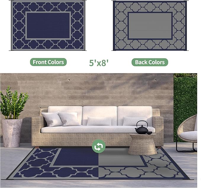 GENIMO Outdoor Rug 5' x 8' Patio Waterproof, Foldable Reversible Plastic Straw - Image 6