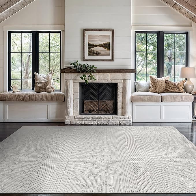 Beverly Rug Micro Loop Area Rug White 5x7 Modern Luxury Soft Boho Geometric - Image 5