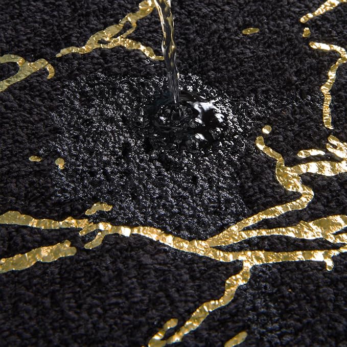 QJHOMO Marble Bathroom Runner Rug Gold Decor Long Bathroom Rugs Black Bath Mat - Image 3