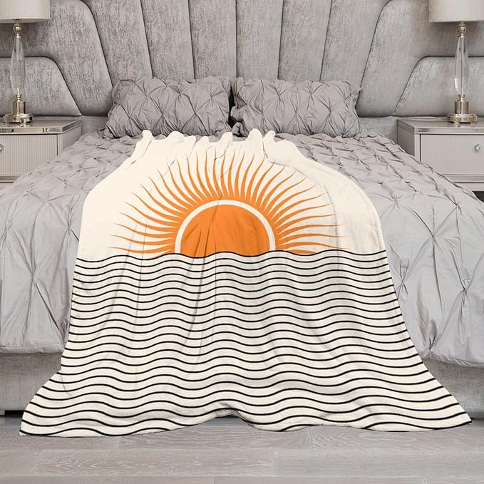 Abstract Sunset Throw Blanket, Boho Mid Century Geometric Minimalist Aesthetic - Image 7
