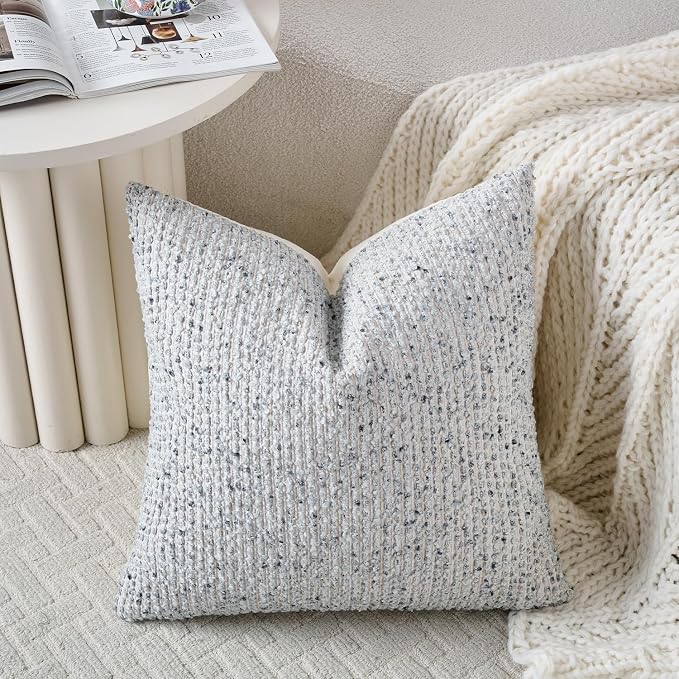 Striped Throw Pillow Covers 24x24 Set of 2 Blue Textured Boucle Chic Morden - Image 4