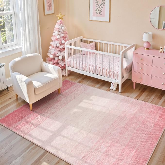 Wonnitar Washable Light Pink Rug, 5x7 Modern Ombre Rugs - Image 3