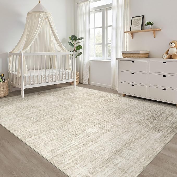 5x7 Area Rugs Living Room: Washable Large Neutral Beige Rug Abstract Soft - Image 8