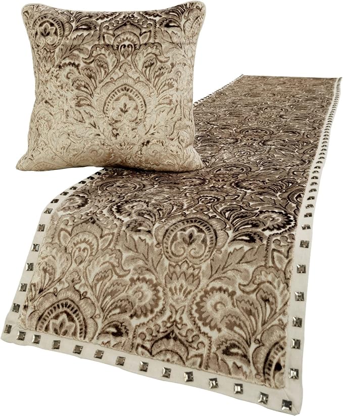 The HomeCentric King/Queen/Twin Beige Decorative Full 68"x18" Bed Runner by TheHomeCentric