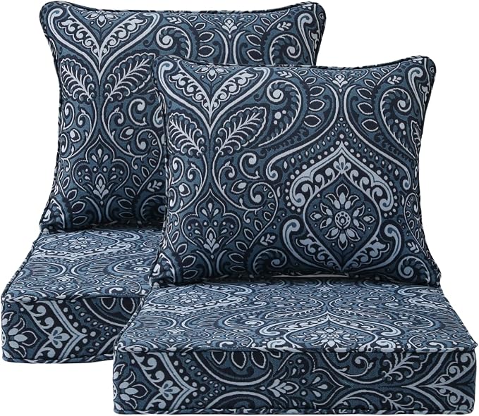 Outdoor Patio Chair Cushions Set, Water-Repellent, Fade Resistant, Deep Seat by Unimatta