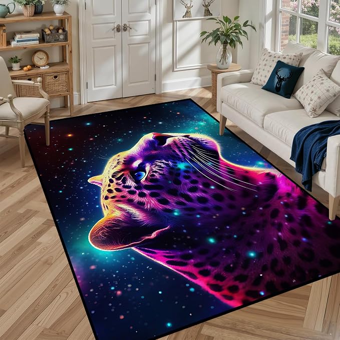 Galaxy Leopard Rug Large Fierce Panther Head Area Rugs - Image 5