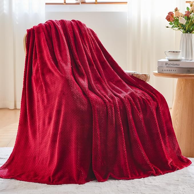 NEWCOSPLAY Super Soft Twin Blanket Red Premium Silky Flannel Fleece Leaves - Image 4