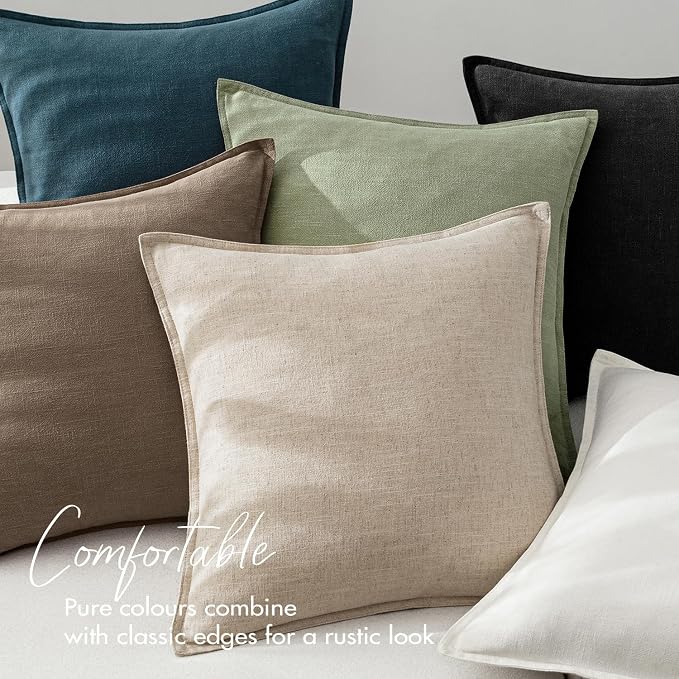 EMEMA Decorative Linen Throw Pillow Covers 24x24 Inch Dark Olive Green Boho - Image 2