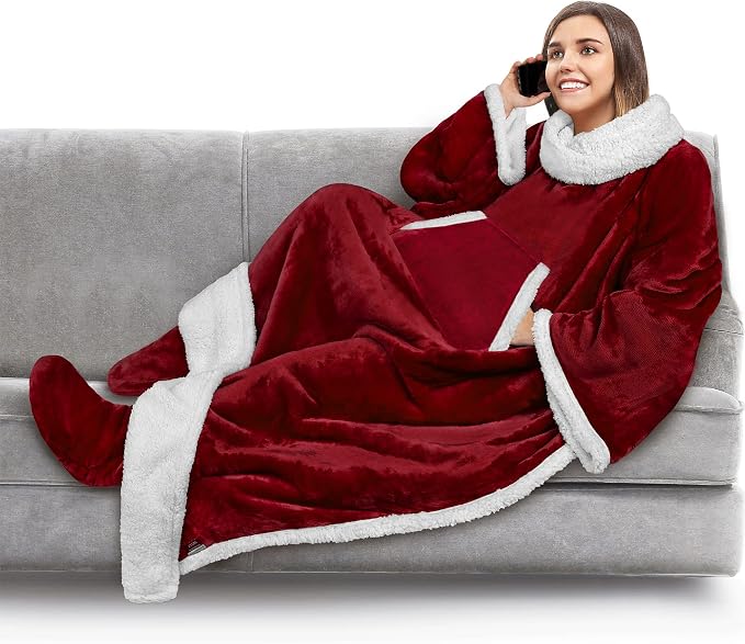 PAVILIA Sherpa Blanket with Sleeves, Foot Pocket by PAVILIA