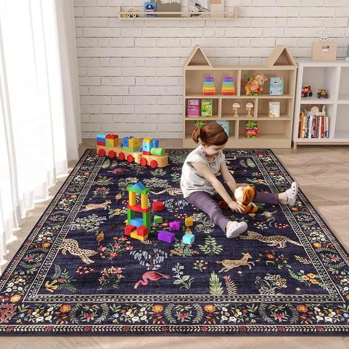 Rugcomf Living Room Rug 5x7 Rug Machine Washable Boho Area Rug Non Slip Floral - Image 5