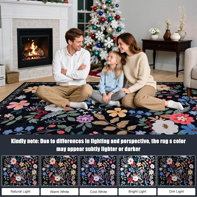 6x9 Area Rugs for Living Room: Floral Washable Rug Vintage Large Soft Boho - Image 9