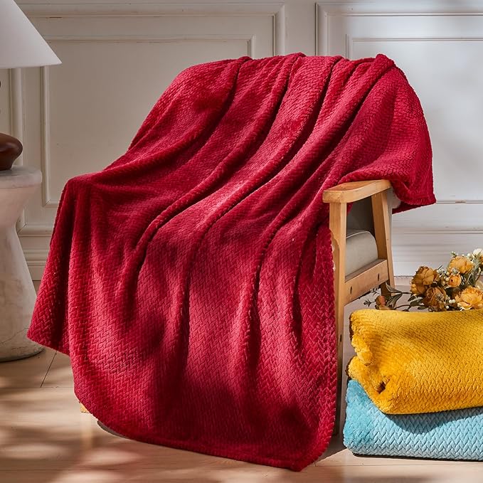 NEWCOSPLAY Super Soft Twin Blanket Red Premium Silky Flannel Fleece Leaves - Image 2