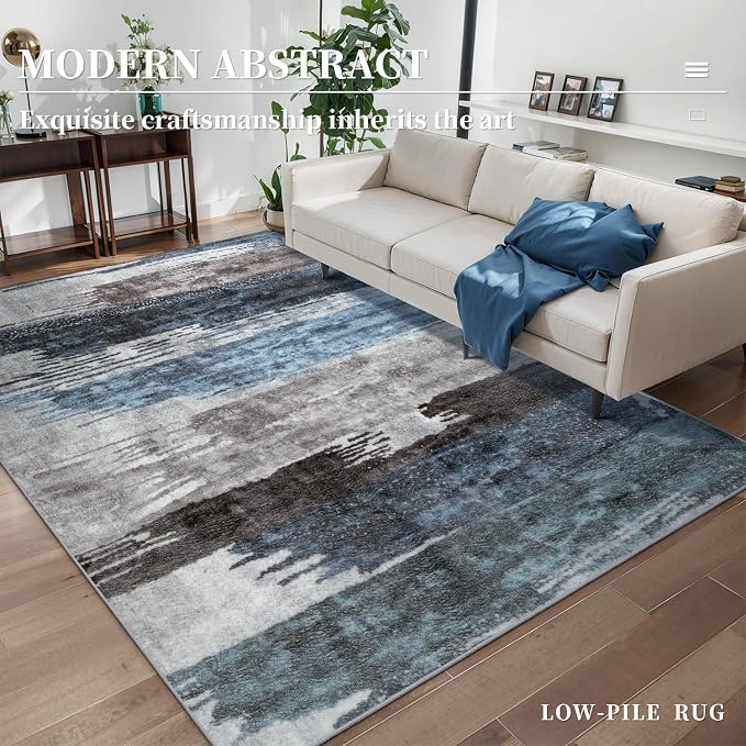 Ciicool Modern Abstract Deep Blue Gray Rug - Image 3