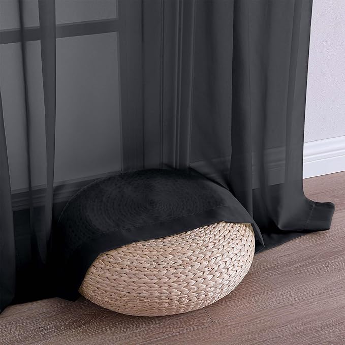 OVZME Black Sheer Curtains 120 Inches Long 2 Panels Set, 59 Inch Extra Wide - Image 6